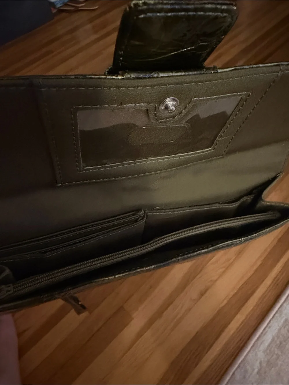Olive Green Croc-Embossed Wristlet Clutch